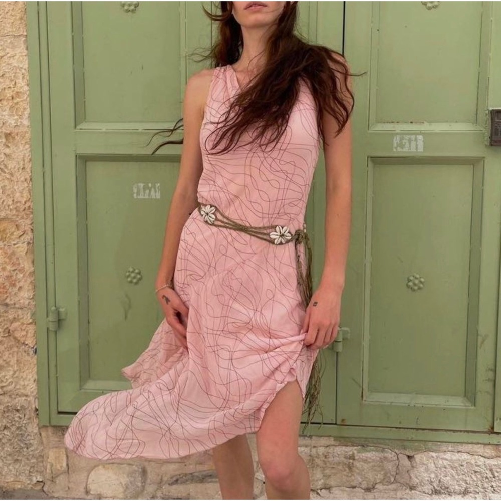 Soft Surroundings Pink White Abstract Print Rayon‎ Maxi Slip Dress